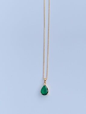 Adina Eden Gold Necklace with Teardrop Green Stone